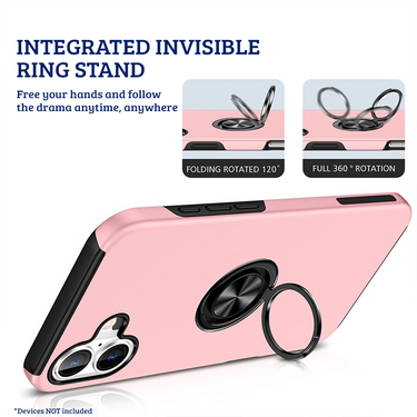iPhone 16 Comprehensive Protection Case Cover with Magnetic Ring Holder: Anti-Shock, Anti-Falling - Red